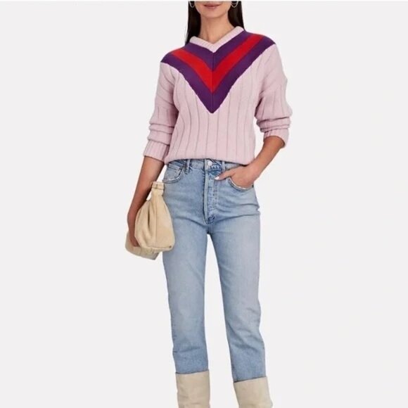 Anthropologie Kule The Yale Cotton Cashmere Silk Sweater Pink Size XS NWT $278 - Picture 4 of 7